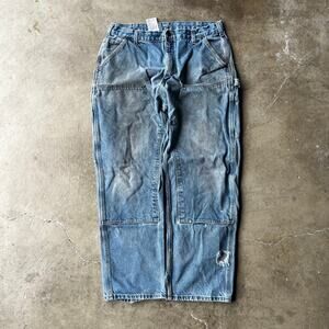 VINTAGE CARHARTT DOUBLE KNEE JEANS B73 DST DENIM PANTS MENS 38X32 FADED DISTRESS